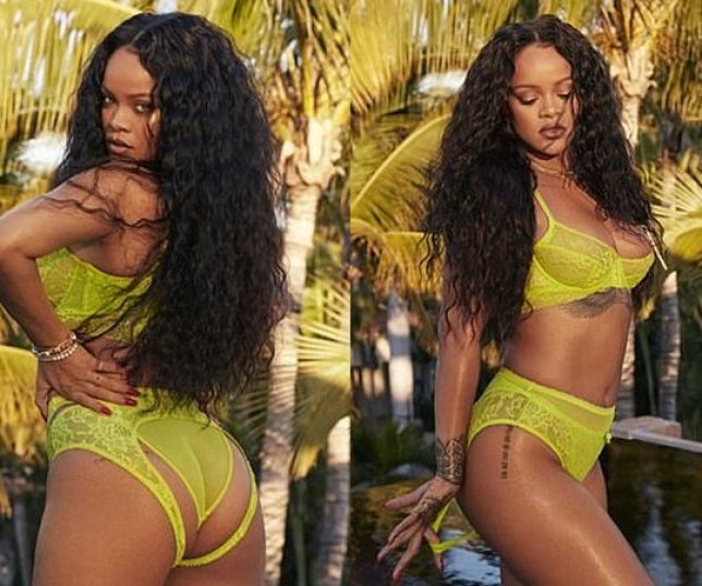 Rihanna posa com lingerie de sua marca