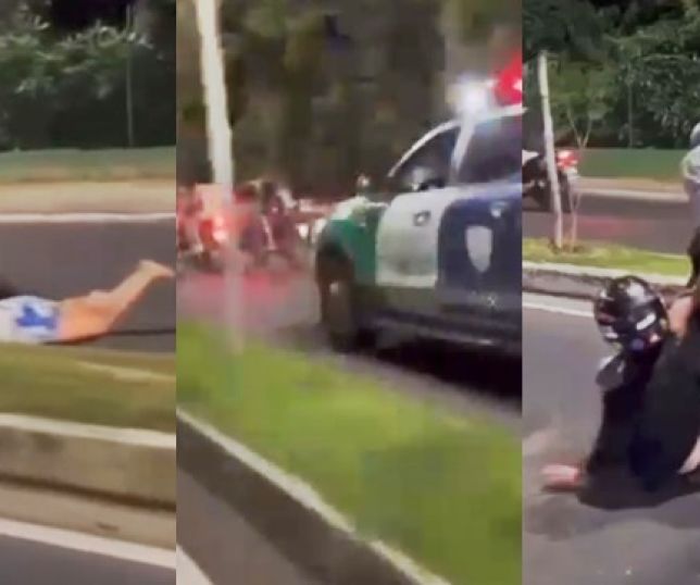 Dois casais caem de motocicletas e ficam feridos durante ?rolezinho? e perseguição policial no bairro de São Jorge, Zona Oeste de Manaus. VEJA VÍDEO