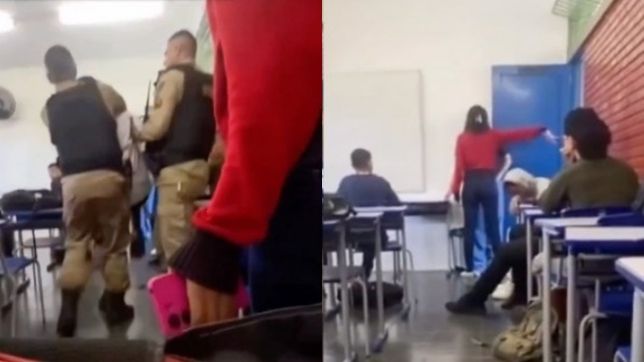 Cenas fortes SÓ VÍDEOS Policial militar retira 'sementinha do mal' de sala de aula e namorada do vulgo 'Menor' ameaça professora: 'Eu vou te matar'. VEJA VÍDEO