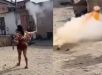 Vídeo mostra momento em que mulher fica gravemente ferida após ser atingida no rosto por bomba de festa junina. VEJA AS IMAGENS