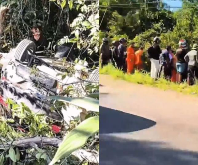 Carro capota, colide com poste, cai em área de mata e motorista morre na Avenida do Turismo, bairro do Tarumã, Zona Oeste de Manaus. VEJA VÍDEOS