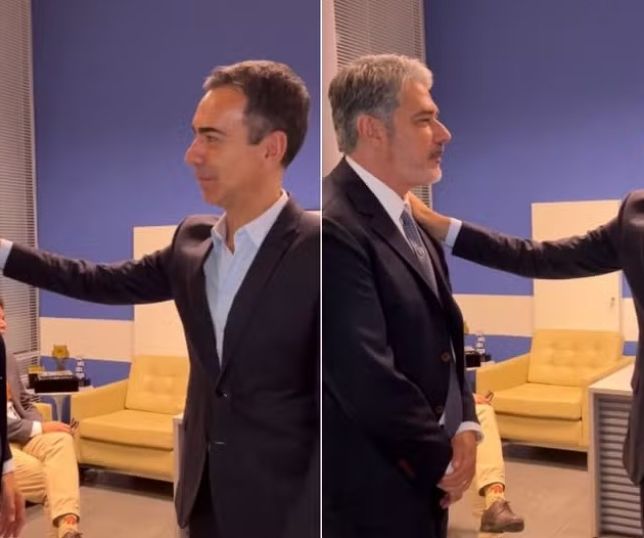 William Bonner faz tour pela redação do 'Jornal Nacional' com César Tralli após anúncio de saída: 'Tem futuro'