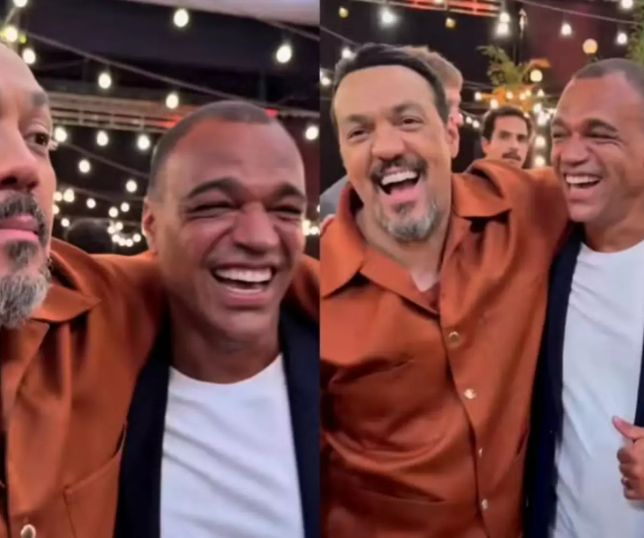 Após briga judicial, Belo e Denílson aparecem sorrindo e abraçados em gravação