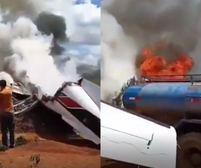 Avião com deputado e vereador faz pouso forçado e pega fogo em Rondônia. VEJA VÍDEO