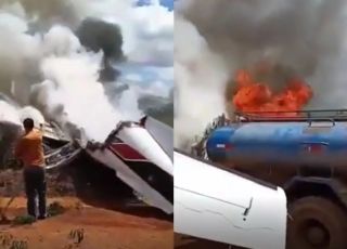 Avião com deputado e vereador faz pouso forçado e pega fogo em Rondônia. VEJA VÍDEO