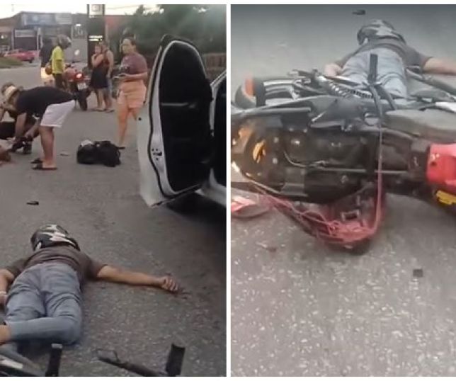 Casal fica gravemente ferido após colisão de motocicleta com carro na avenida Cosme Ferreira, Zona Leste de Manaus. VEJA VÍDEO