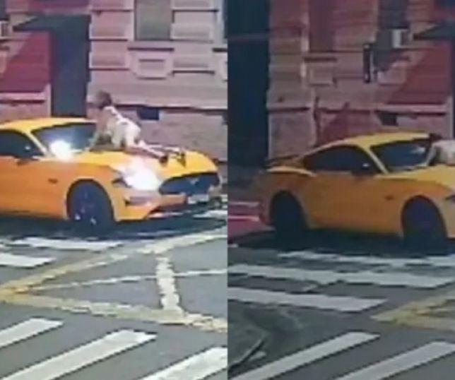 Veja momento em que homem joga Mustang contra ex e dirige com ela no capô. VEJA VÍDEO