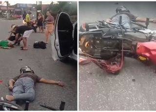 Casal fica gravemente ferido após colisão de motocicleta com carro na avenida Cosme Ferreira, Zona Leste de Manaus. VEJA VÍDEO