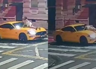 Veja momento em que homem joga Mustang contra ex e dirige com ela no capô. VEJA VÍDEO