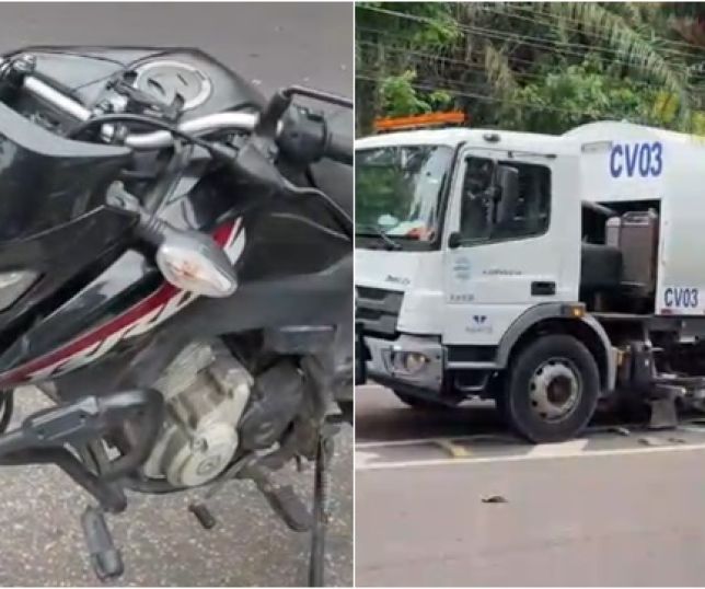 Motociclista fica em estado grave após colisão com traseira de caminhão na Avenida Coronel Teixeira, Zona Oeste de Manaus