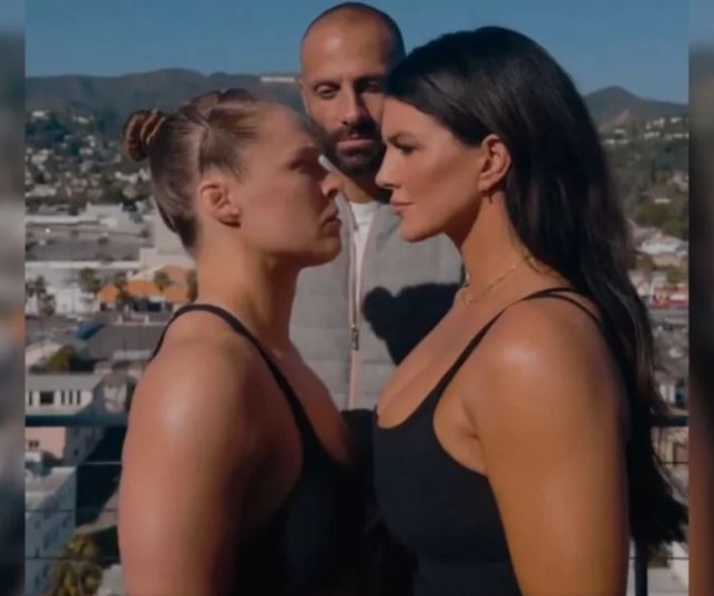 Ronda Rousey e Gina Carano fizeram a primeira encarada oficial para a superluta de MMA. VEJA VíDEO