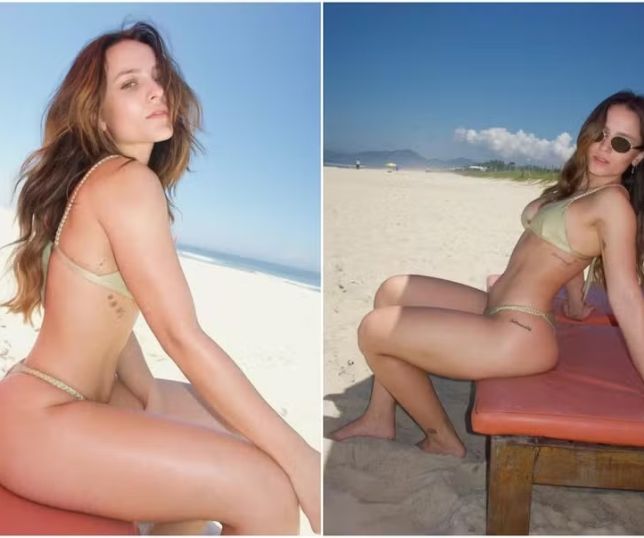 Com novo visual, Larissa Manoela abre álbum de dia de praia com biquíni nude