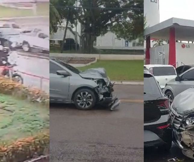 Carros colidem em avenida movimentada do Distrito Industrial na manhã deste sábado. VEJA VÍDEOS
