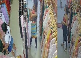 Grupo de mulheres faz 'limpa' em loja de roupas na Avenida Hilário Gurjão, no bairro Jorge Teixeira, Zona Leste de Manaus. VEJA VÍDEOS