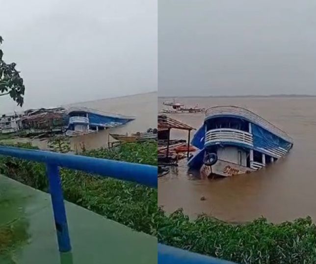 Barco 'Coronel Tavares' afunda no porto de Manacapuru após forte temporal e causa pânico entre moradores. VEJA VÍDEOS