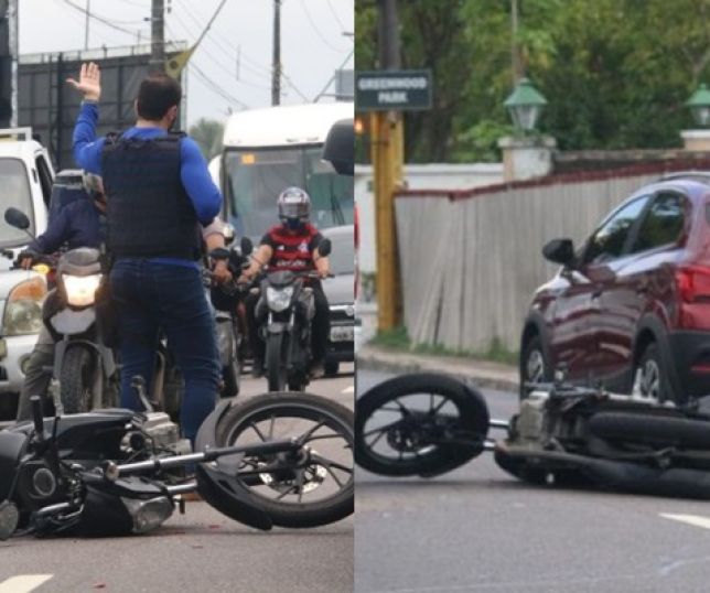 Motociclista em alta velocidade bate em viatura da perícia e causa caos na Avenida Darcy Vargas, Zona Centro-Sul de Manaus