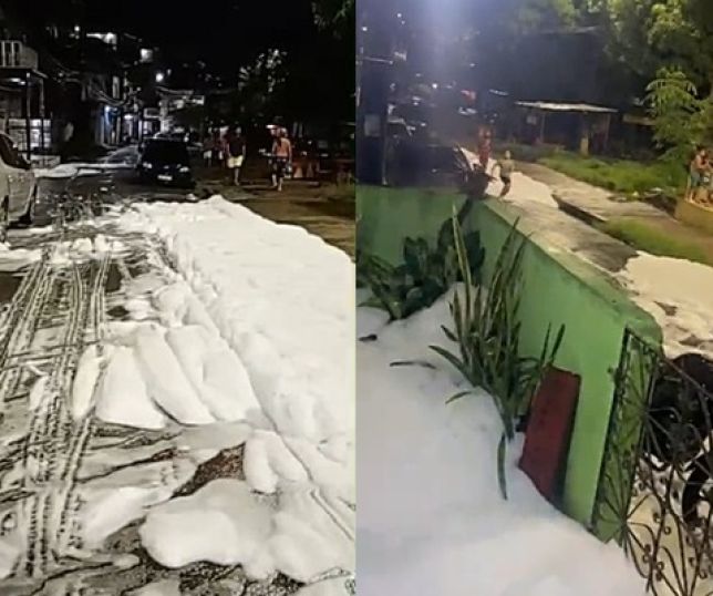 MISTÉRIO NA ZONA SUL DE MANAUS: Ruas do bairro Oliveira Machado são tomadas por espuma branca. VEJA VÍDEOS