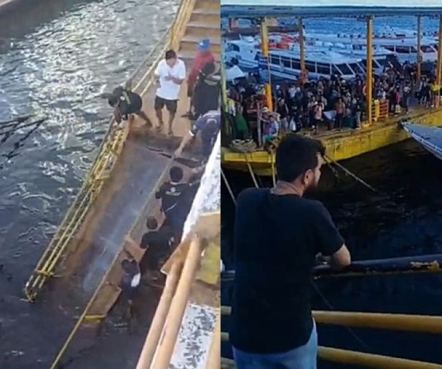 Rampa da Balsa Amarela quebra e passageiros ficam ilhados, no Centro de Manaus. VEJA VÍDEOS E REPORTAGEM DO 'PORTAL DO ZACARIAS' AO VIVO