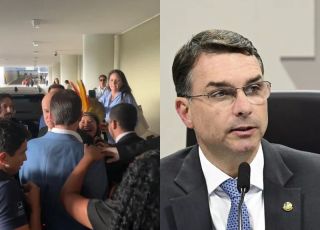 Flávio Bolsonaro é alvo de vaias e protestos com gritos de ''sem anistia'' durante visita à Câmara. VEJA VÍDEO