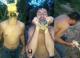 NOJEIRA SEM LIMITES: homem embriagado coloca sapo na boca, passa mal e vídeo viraliza. VEJA AS IMAGENS