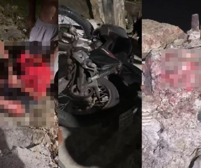 IMAGENS FORTES! Motociclista sofre grave acidente, bate em mureta e dentes ficam expostos no local e cena choca moradores. VEJA VÍDEOS