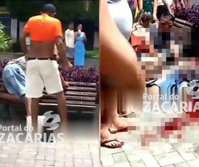 IMAGENS FORTES! Idoso é executado a facadas em praça pública e faca fica cravada no peito no interior do Ceará. VEJA VÍDEO