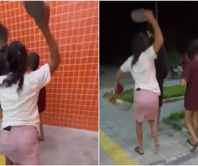 Mãe tira filho da delegacia a chineladas após ele ser preso com drogas e fazer símbolo de facção. VEJA VÍDEO