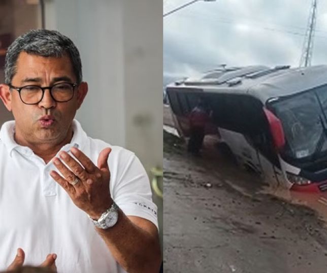 MAIS UM EPISÓDIO DA MÁ GESTÃO DE AUGUSTO FERRAZ! Trabalhadores passam susto após ônibus afundar em vala no Cacau Pirêra e moradores cobram providências. VEJA VÍDEO