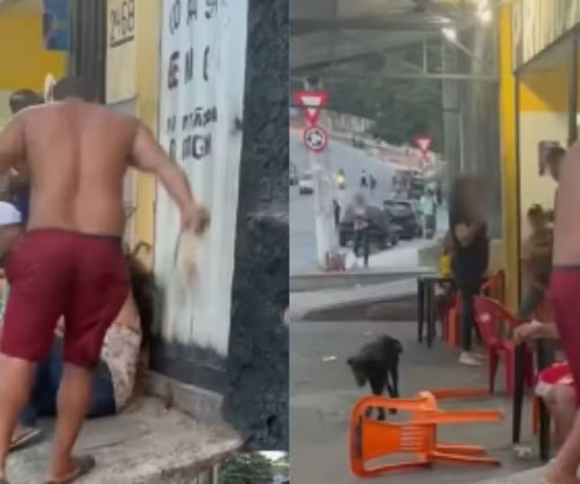 Mulher é chicoteada por homem em frente a bar de Santa Luzia, na Grande Belo Horizonte. VEJA VÍDEO