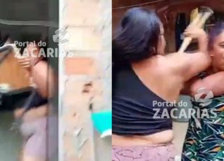 BARRACO! Filha chama mãe de vagabunda, joga cadeira e as duas acabam em luta corporal com cabo de vassoura. VEJA VÍDEO
