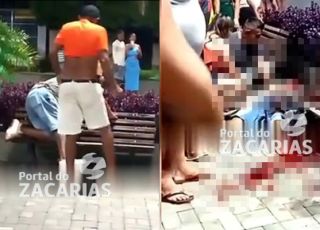 IMAGENS FORTES! Idoso é executado a facadas em praça pública e faca fica cravada no peito no interior do Ceará. VEJA VÍDEO