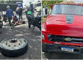 Roda se desprende de caçamba e atinge casal em motocicleta na Avenida Cosme Ferreira, Zona Leste de Manaus