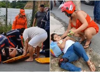 TRÂNSITO PERIGOSO! Carro em 'disparada' atropela motocicleta e deixa mãe e filha gravemente feridas no bairro Santa Etelvina, Zona Norte de Manaus. VEJA VÍDEO