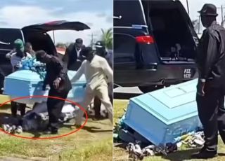 Fundo de caixão se rompe e cadáver cai durante enterro. VEJA VÍDEO