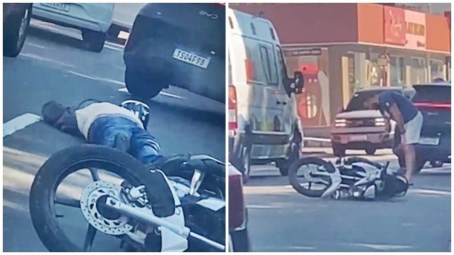 MOTOCICLISTA É ARREMESSADO NA PISTA APÓS VIOLENTA COLISÃO COM CARRO ELÉTRICO NO BAIRRO PARQUE DEZ DE NOVEMBRO, ZONA CENTRO-SUL DE MANAUS. VEJA VÍDEOS