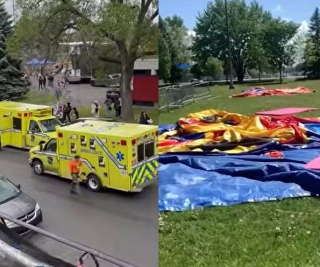 Criança de 3 anos fica em estado grave após pula-pula ser levado por tempestade no Canadá