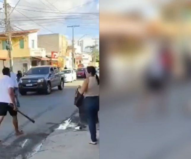 Homem é espancado com porrete durante briga em frente a comércio na Bahia. VEJA VÍDEO