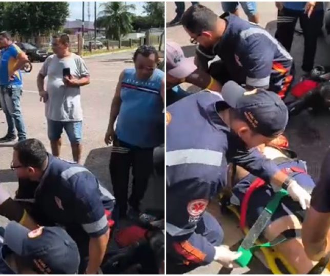 Motociclista é atropelado por carro em alta velocidade em cruzamento de vias no bairro Praça 14 de Janeiro, Zona Sul de Manaus. VEJA VÍDEO
