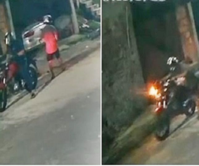 Câmera de segurança filma dois homens furtando motocicleta de garagem no bairro Jorge Teixeira, Zona Leste de Manaus. VEJA VÍDEO