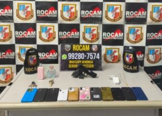 Rocam prende dupla suspeita de roubos em Manaus e encontra celulares, joias e simulacro de arma