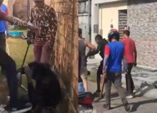 Suspeito de invadir residência é capturado por moradores e agredido a pauladas. VEJA VÍDEO