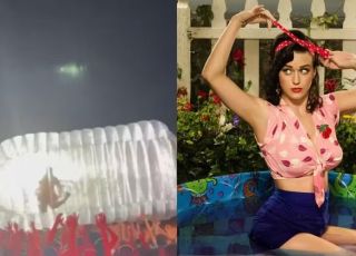 Katy Perry 'surfa' sobre multidão dentro de garrafa gigante em estreia de nova turnê na Espanha