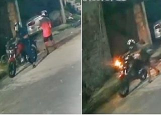 Câmera de segurança filma dois homens furtando motocicleta de garagem no bairro Jorge Teixeira, Zona Leste de Manaus. VEJA VÍDEO