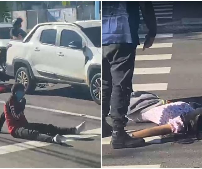 Motociclista de aplicativo e passageira ficam feridos após colisão com traseira de carro em avenida na Zona Oeste de Manaus. VEJA VÍDEO