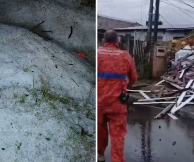 Temporal com granizo e ventos fortes destelha mais de 100 casas e deixa 400 desalojados no RS
