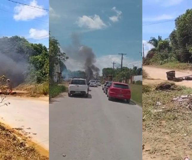 Moradores bloqueiam estrada do Açutuba e protestam por melhorias na comunidade Serra Baixa, em Iranduba. VEJA VÍDEOS