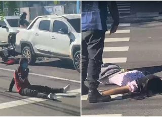 Motociclista de aplicativo e passageira ficam feridos após colisão com traseira de carro em avenida na Zona Oeste de Manaus. VEJA VÍDEO