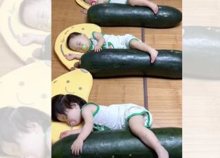 Pais usam melões gigantes para aliviar o calor de bebês durante noites quentes na China