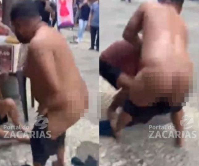 Barraco no Centro do Rio: homem fica com as partes íntimas expostas após ter short abaixado durante briga. VEJA VÍDEOS