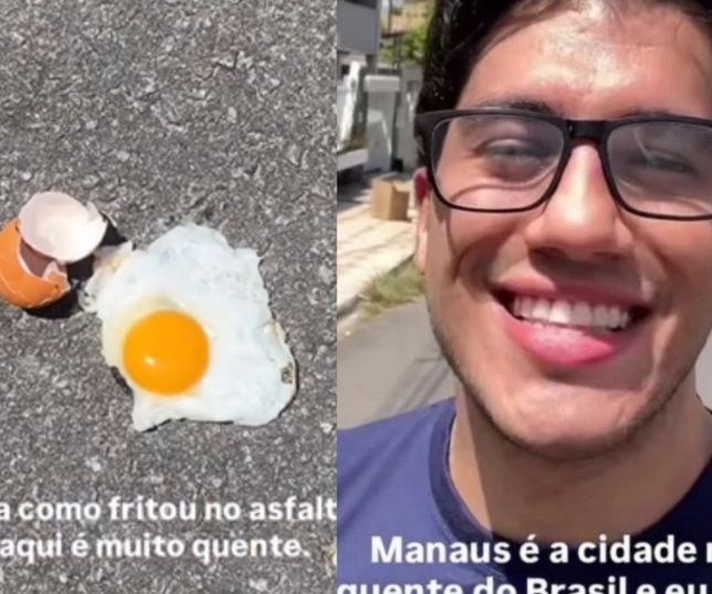 Professor usa ovo que caiu no asfalto para mostrar efeito do forte calor em Manaus. VEJA VÍDEO